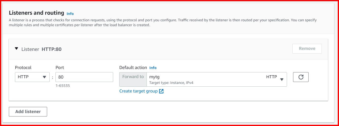 Picture showing selecting the target group for load balancer